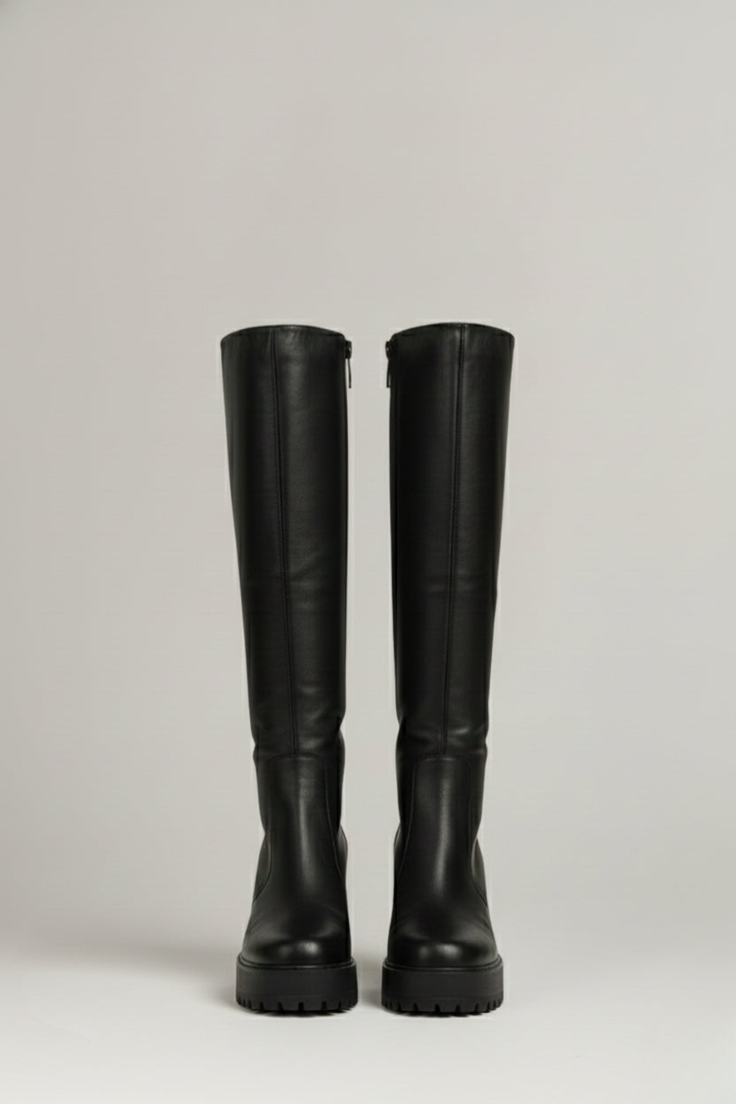 Rhea | Schwarze Overknee-Stiefel für Damen mit Plateauabsatz