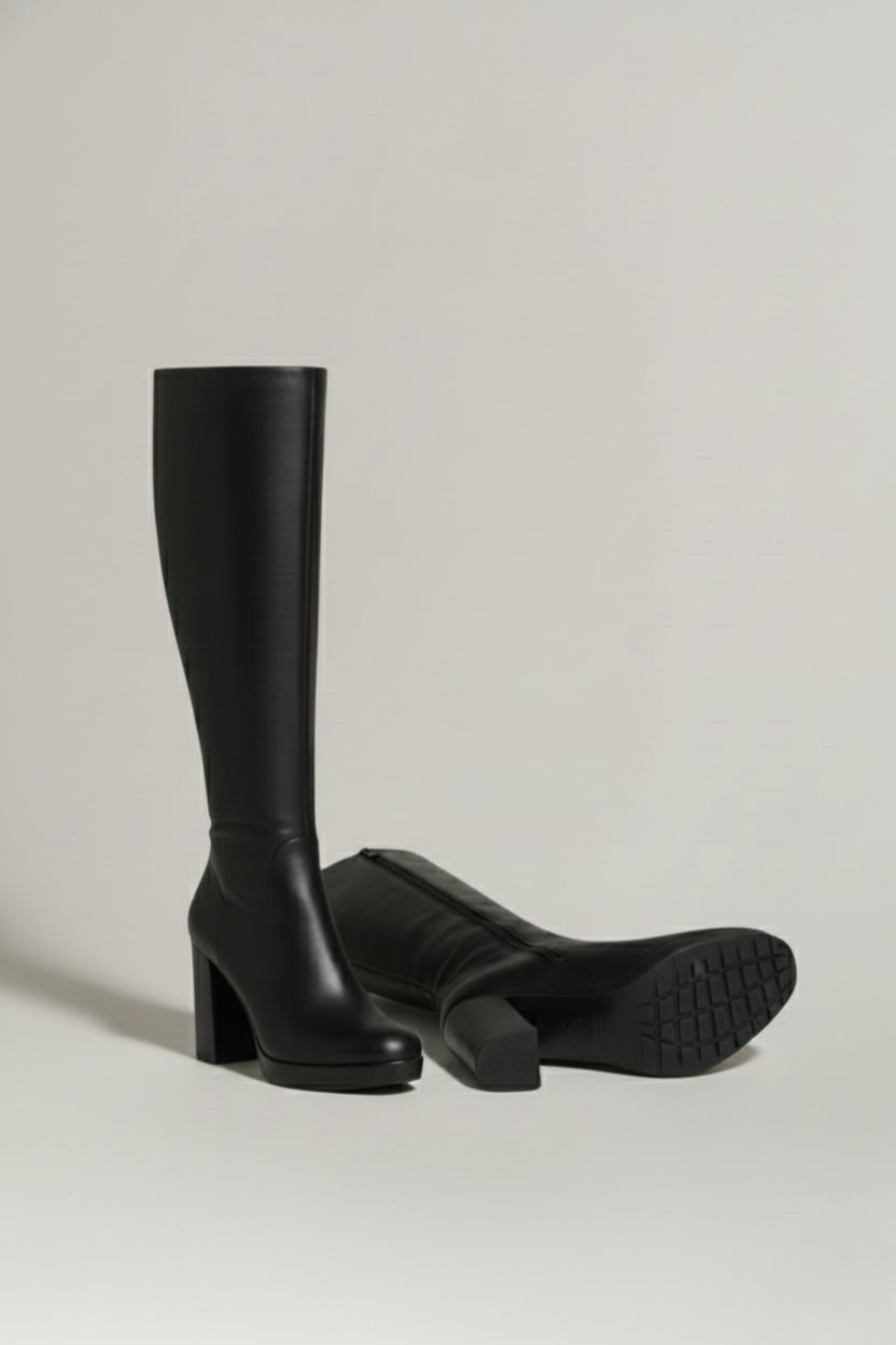 Rhea | Schwarze Overknee-Stiefel für Damen mit Plateauabsatz