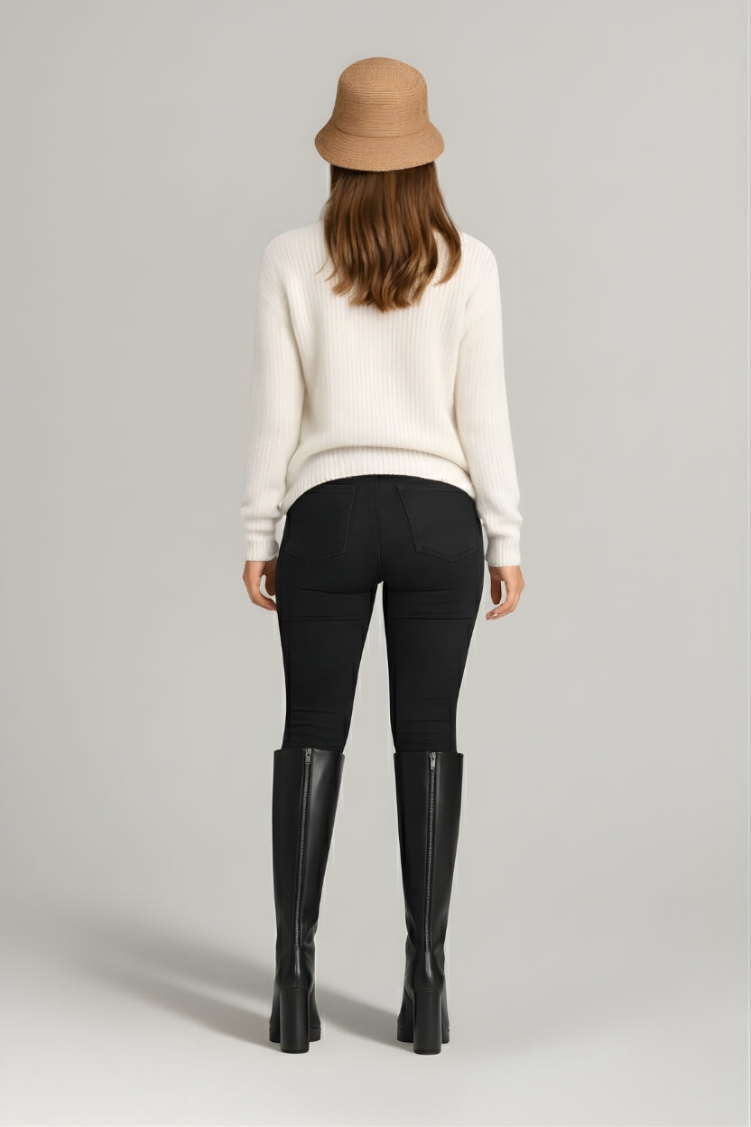 Rhea | Schwarze Overknee-Stiefel für Damen mit Plateauabsatz
