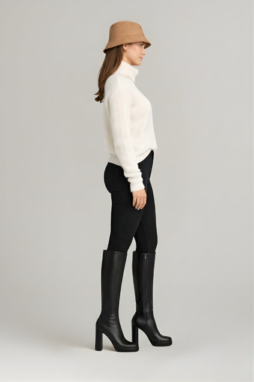Rhea | Schwarze Overknee-Stiefel für Damen mit Plateauabsatz