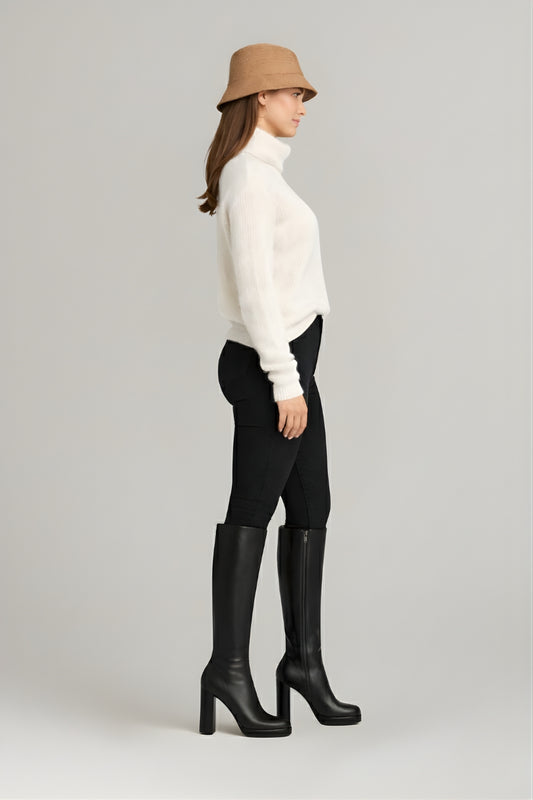 Rhea | Schwarze Overknee-Stiefel für Damen mit Plateauabsatz